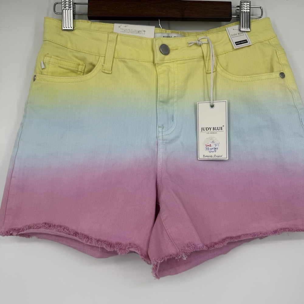 NWT Judy Blue Stretch High Waist CutOff Denim Shorts Medium Pastel Hippie TieDye